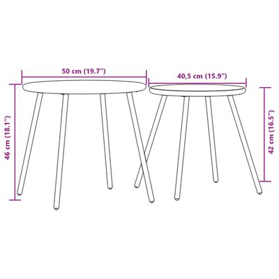 vidaXL Tables basses de jardin 2pcs rondes noir acier enduit de poudre