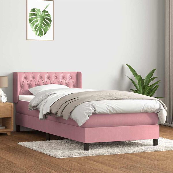 vidaXL Sommier &agrave; lattes de lit avec matelas rose 90x210 cm velours