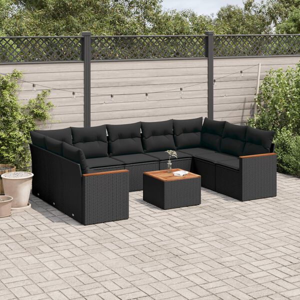 vidaXL Salon de jardin 10 pcs avec coussins noir r&eacute;sine tress&eacute;e