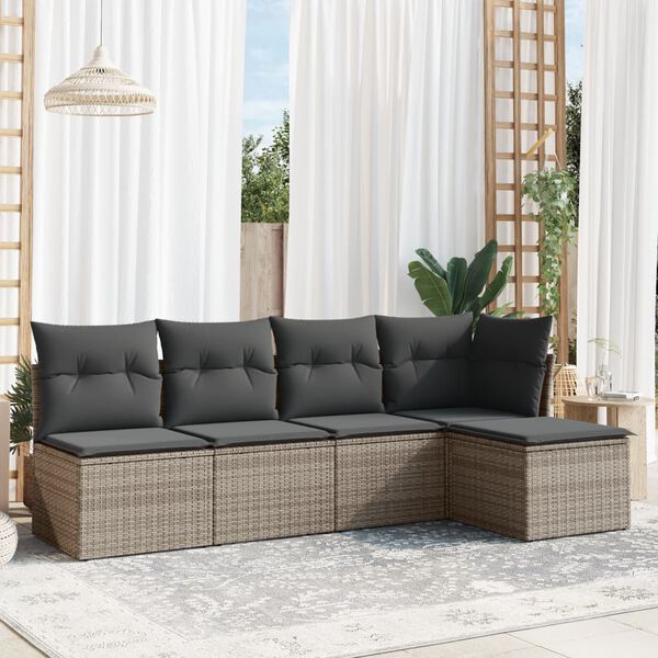 vidaXL Salon de jardin 5 pcs avec coussins gris r&eacute;sine tress&eacute;e