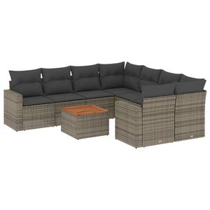vidaXL Salon de jardin 9 pcs avec coussins gris r&eacute;sine tress&eacute;e