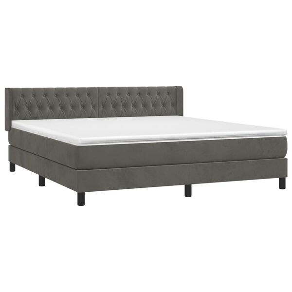 vidaXL Sommier &agrave; lattes de lit et matelas Gris fonc&eacute; 160x200cm Velours