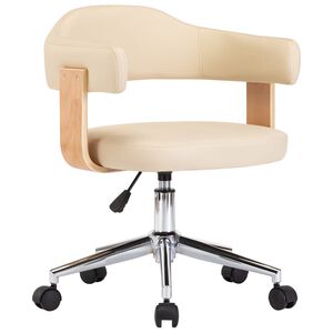 vidaXL Chaise pivotante de bureau Cr&egrave;me Bois courb&eacute; et similicuir