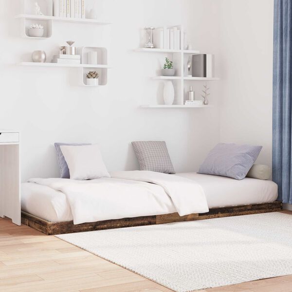 vidaXL Cadre de lit sur&eacute;lev&eacute; Bois ancien 90 x 190 cm Bois d'ing&eacute;nierie