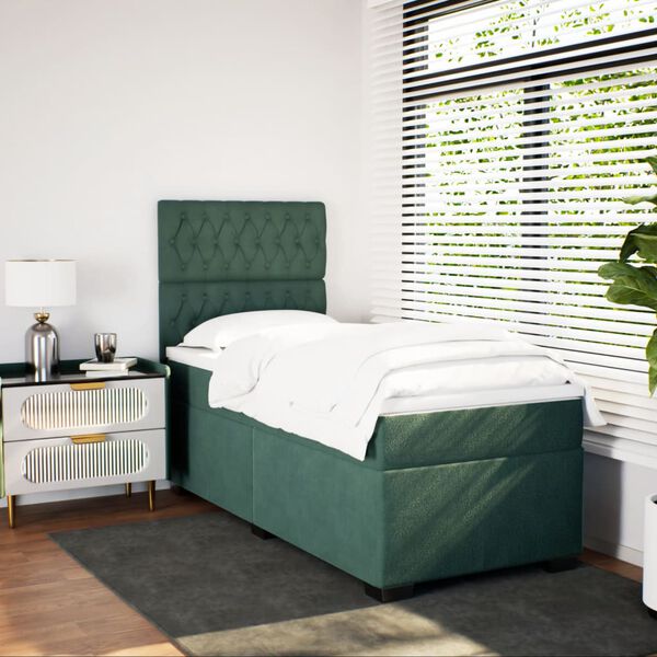vidaXL Sommier &agrave; lattes de lit avec matelas Vert fonc&eacute; 90x190 cm