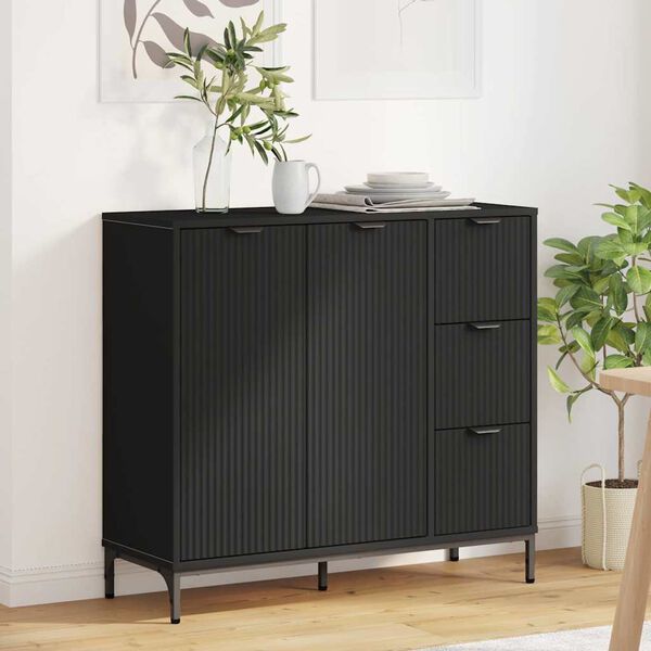 vidaXL Buffet avec tiroir Noir 89,5 x 33 x 82 cm Bois d'ing&eacute;nierie