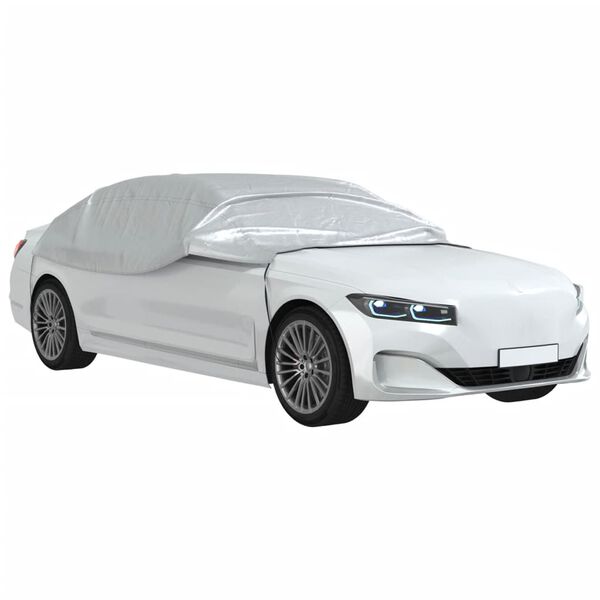 vidaXL Demi-housse de voiture avec crochets argent&eacute; L PEVA