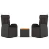 vidaXL Ensemble de salon de jardin 3 pcs noir poly rotin et acacia
