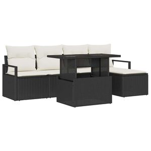 vidaXL Ensemble de canap&eacute; de jardin 6 pc Noir et Cr&egrave;me polyrotin