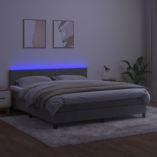 vidaXL Sommier &agrave; lattes de lit avec matelas LED Gris clair 160x200 cm