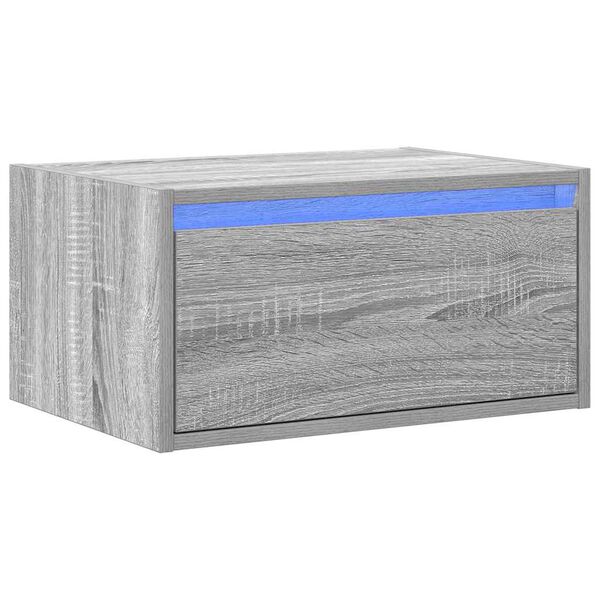 vidaXL Table de chevet murale avec lumières LED sonoma gris