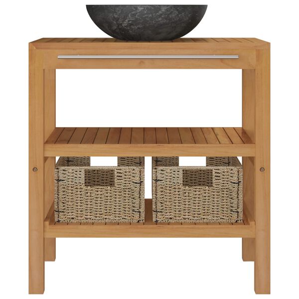 vidaXL Armoire de toilette Teck solide avec lavabo en marbre Noir