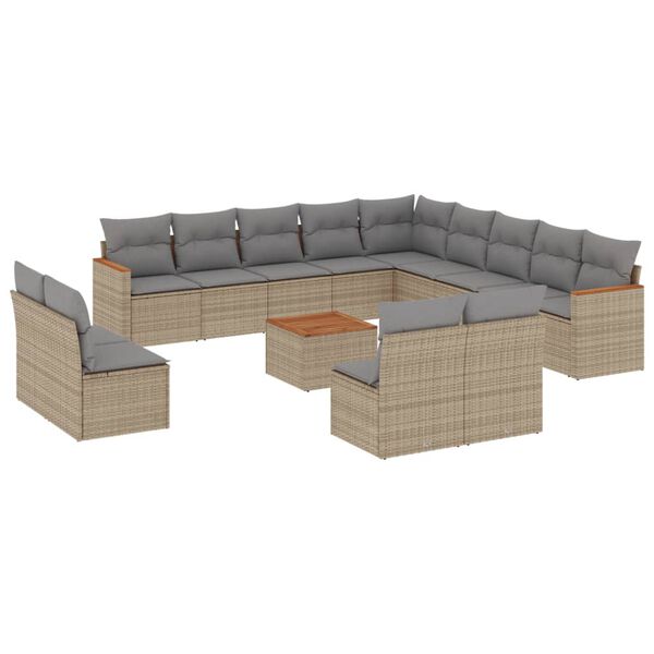 vidaXL Salon de jardin et coussins 14 pcs m&eacute;lange beige r&eacute;sine tress&eacute;e