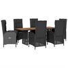 vidaXL Ensemble &agrave; manger de jardin coussins 7pcs Noir R&eacute;sine tress&eacute;e