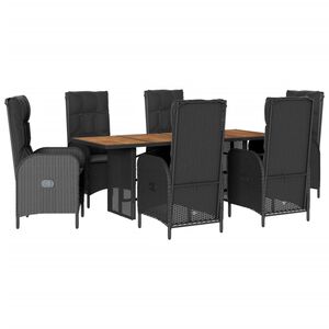 vidaXL Ensemble &agrave; manger de jardin coussins 7pcs Noir R&eacute;sine tress&eacute;e