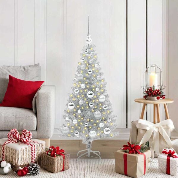 vidaXL Sapin de No&euml;l avec 150 LED avec support Argent 120 cm PET