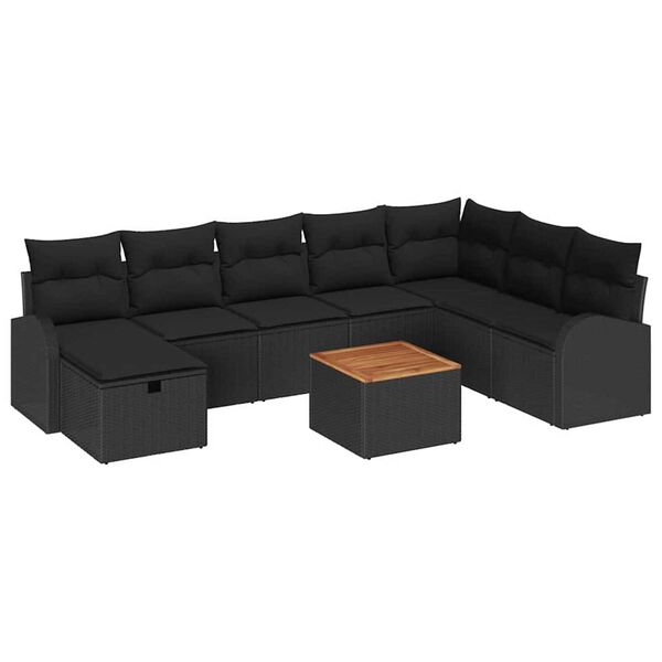 vidaXL Ensemble de canap&eacute; de jardin avec coussin 9 pcs Noir Poly rotin