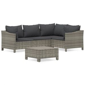 vidaXL Salon de jardin 5 pcs avec coussins Gris R&eacute;sine tress&eacute;e