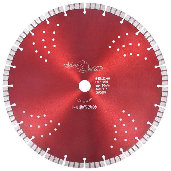vidaXL Disque de coupe diamanté avec turbo et trous Acier 350 mm
