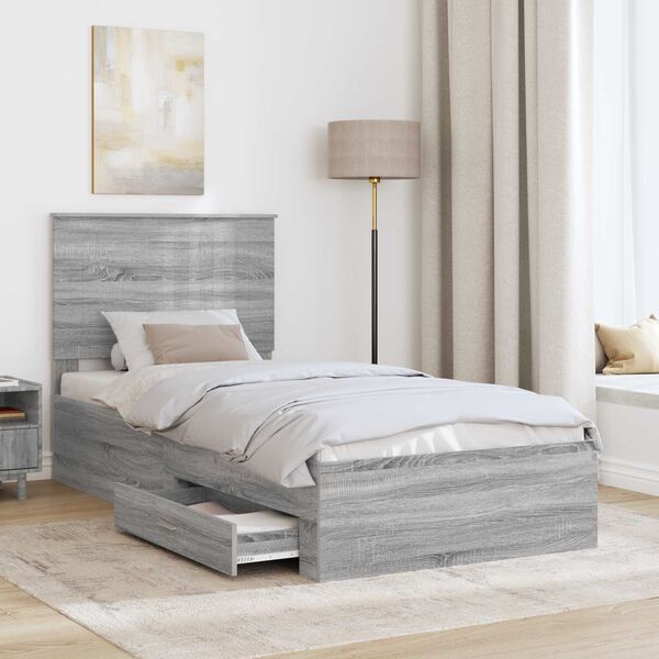 vidaXL Cadre de lit Gris Sonoma 90 x 190 cm Bois d'ing&eacute;nierie