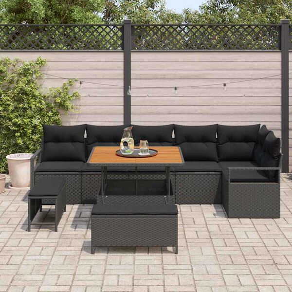 vidaXL Ensemble de canap&eacute; de jardin avec coussin 9 pcs Noir
