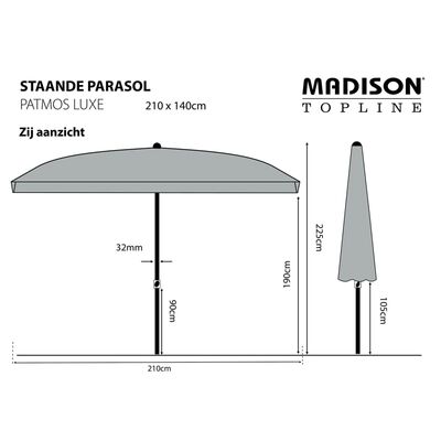 Madison Parasol Patmos Luxe Rectangulaire 210x140 cm Gris clair