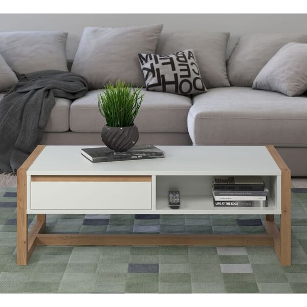 Trendteam Table basse Dakota Blanc et ch&ecirc;ne artisanal