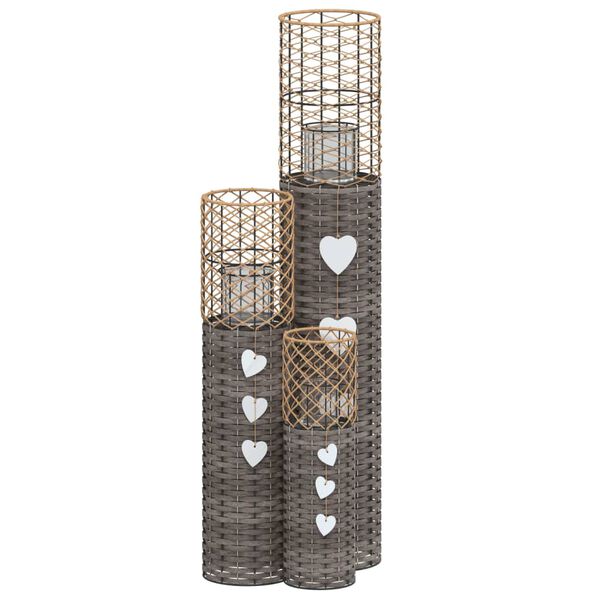 vidaXL Bougeoirs 3 pcs gris osier