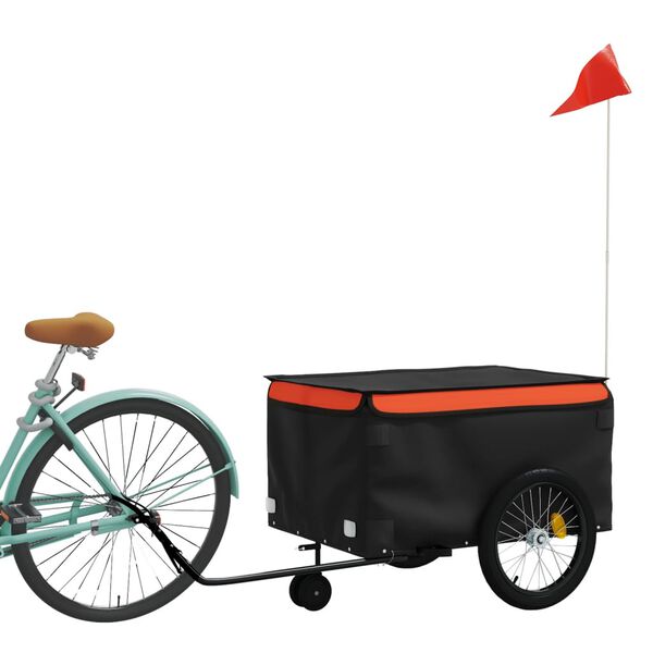 vidaXL Remorque de v&eacute;lo noir et orange 45 kg fer