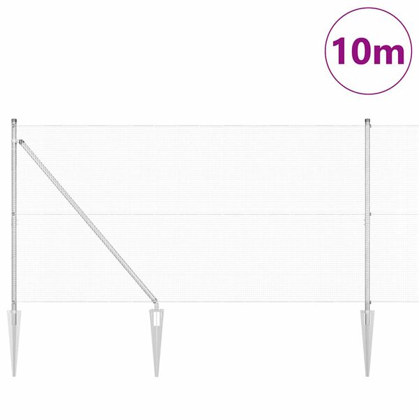 vidaXL Poteau de cl&ocirc;ture. Argent&eacute; 10 x 1,2 m (maillage de 12 x 12 mm)