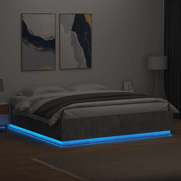 vidaXL Cadre de lit avec LED sans matelas gris béton 180x200 cm