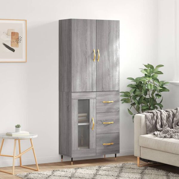 vidaXL Buffet haut Sonoma gris 69,5x34x180 cm Bois d'ing&eacute;nierie