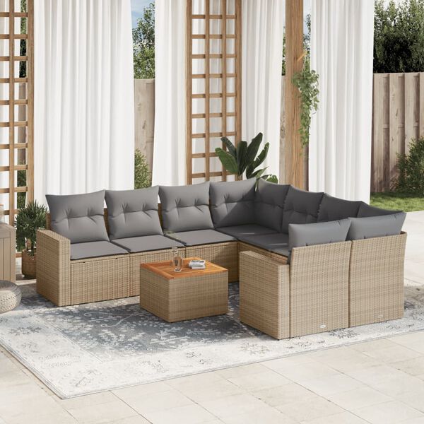 vidaXL Salon de jardin avec coussins 9 pcs beige r&eacute;sine tress&eacute;e
