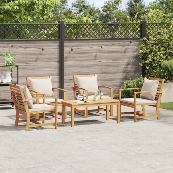 vidaXL Ensemble de canap&eacute; de jardin 5 pcs Naturel Bois de teck massif