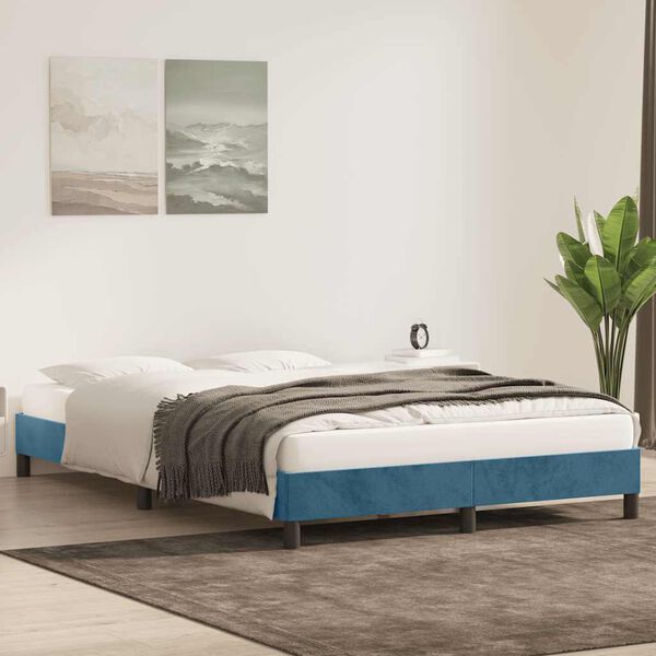 vidaXL Cadre de lit sans matelas bleu fonc&eacute; 140x210 cm velours