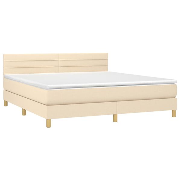 vidaXL Sommier &agrave; lattes de lit avec matelas LED Cr&egrave;me 180x200 cm Tissu