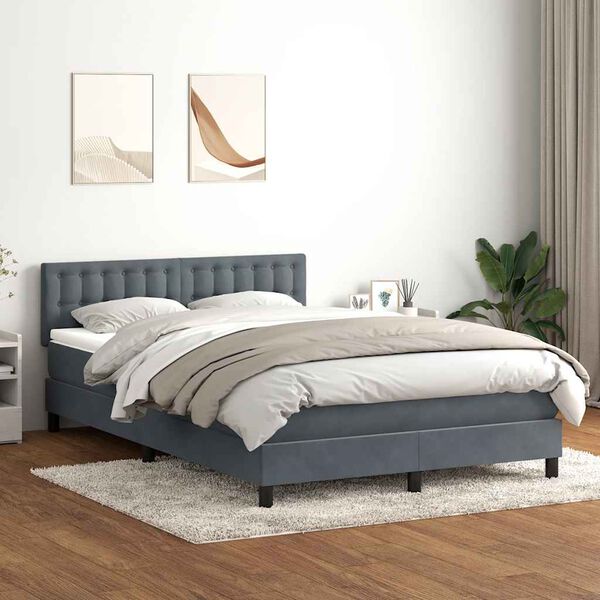 vidaXL Sommier &agrave; lattes de lit et matelas et LED gris fonc&eacute; 160x220cm velours