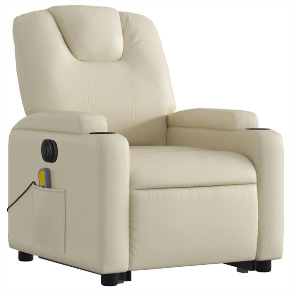 vidaXL Fauteuil inclinable de massage électrique crème similicuir