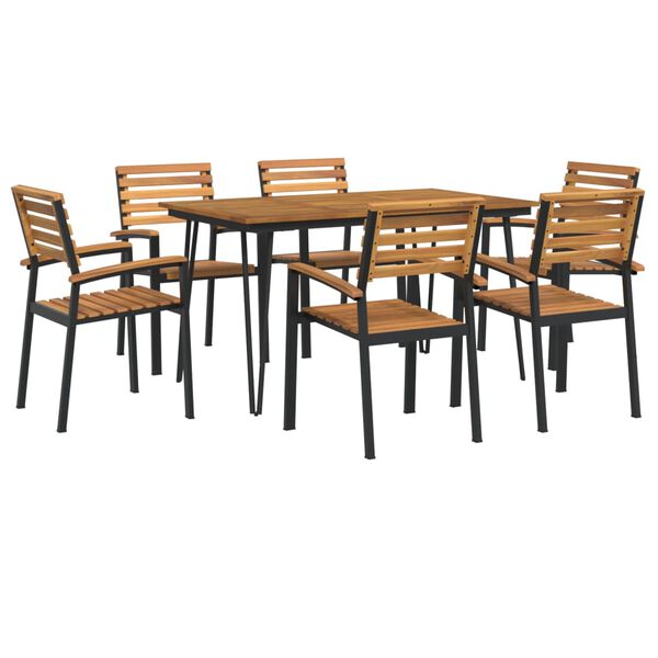 vidaXL Ensemble &agrave; manger de jardin 7 pcs bois d'acacia solide et m&eacute;tal