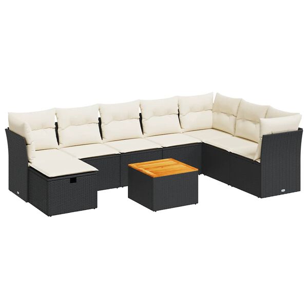 vidaXL Salon de jardin 9 pcs avec coussins noir r&eacute;sine tress&eacute;e