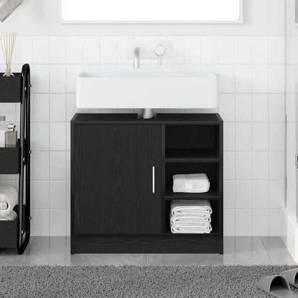 vidaXL Cabinet de salle de bain avec porte Ch&ecirc;ne noir 63 x 29 x 55 cm