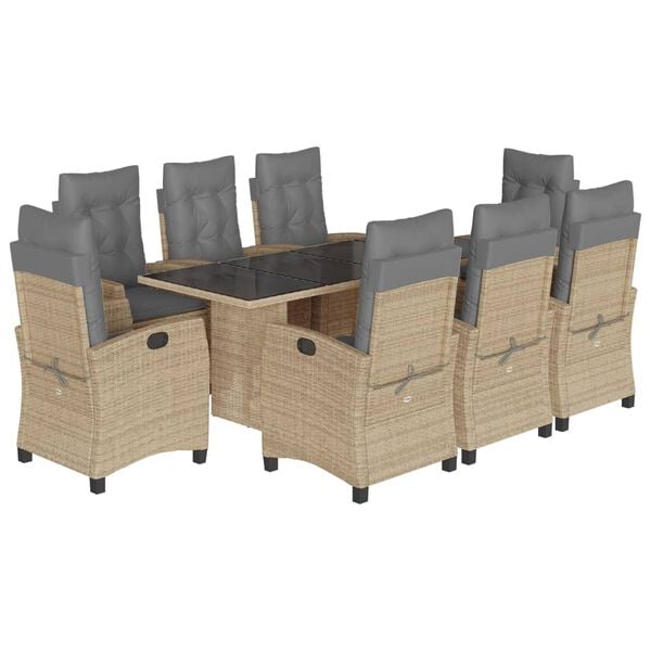 vidaXL Ensemble &agrave; manger de jardin et coussins 9 pcs m&eacute;lange beige