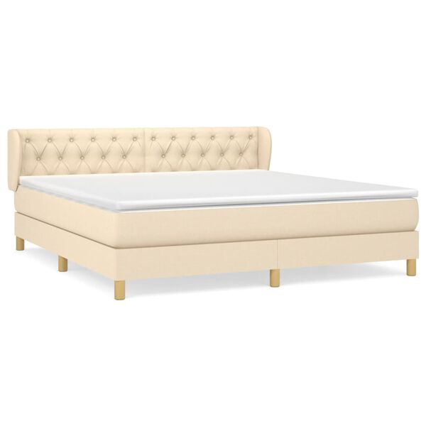 vidaXL Sommier &agrave; lattes de lit avec matelas Cr&egrave;me 160x200 cm Tissu