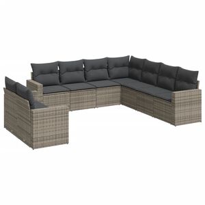 vidaXL Salon de jardin 9 pcs avec coussins gris r&eacute;sine tress&eacute;e