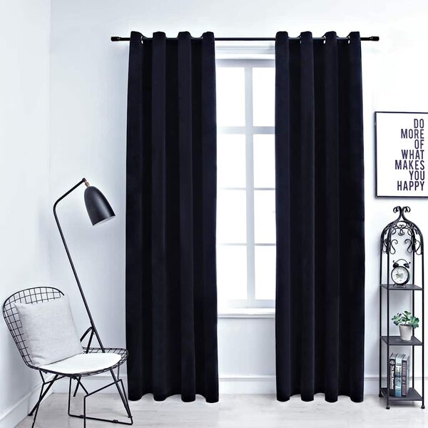 vidaXL Rideaux occultants avec anneaux 2 pcs Velours Noir 140x245 cm