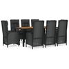 vidaXL Ensemble &agrave; manger jardin 9pcs et coussins noir r&eacute;sine tress&eacute;e
