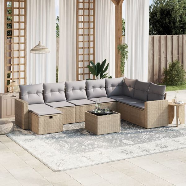 vidaXL Salon de jardin avec coussins 8pcs m&eacute;lange beige r&eacute;sine tress&eacute;e