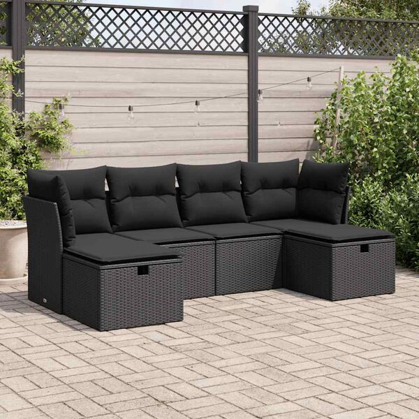 vidaXL Salon de jardin 6 pcs avec coussins noir r&eacute;sine tress&eacute;e
