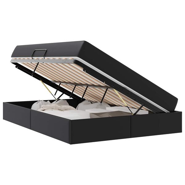 vidaXL Lit avec rangement et matelas avec matelas 2 pcs Noir Cuir