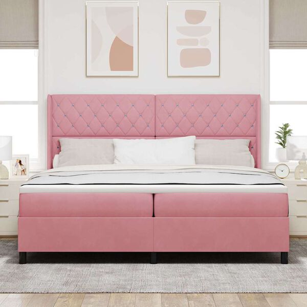 vidaXL Lit &agrave; ressorts avec matelas Rose 200 x 200 cm Velours